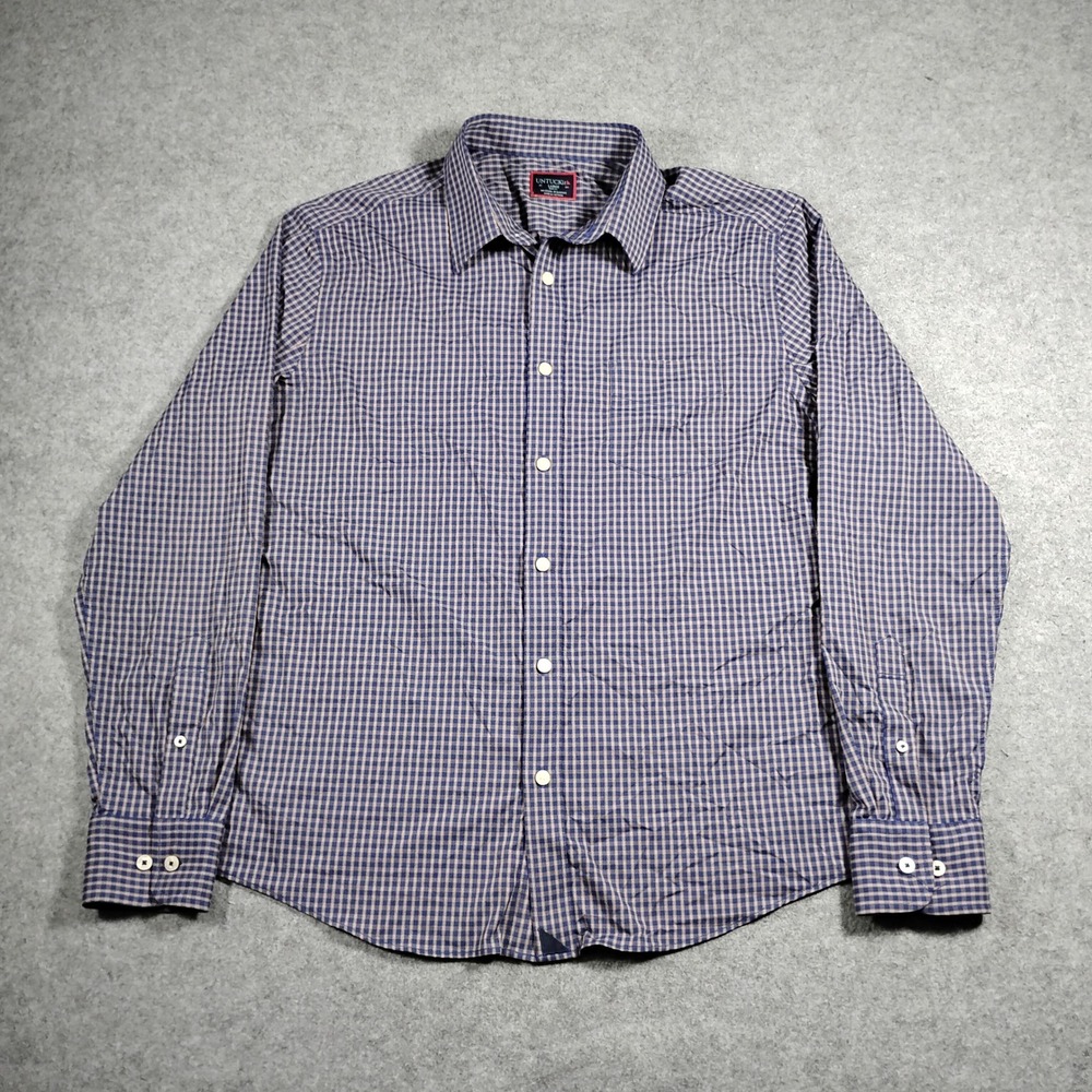 UNTUCKit Larkin Performance Shirt Men's L Slim Navy Check Button Up Long Sleeve